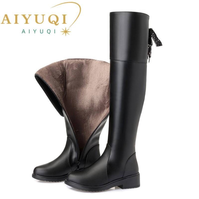 Mode AIYUQI Stiefel Damen 2025 Neu Echtes Leder Damen Oberschenkelhohe Stiefel Mode Overknee Stiefel Motorradstiefel Damenschuhe