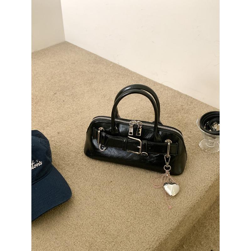 

Ручная сумка для боулинга модная личность сумочка двойная молния ремень украшение новая на плечо мессенджер женская чёрный