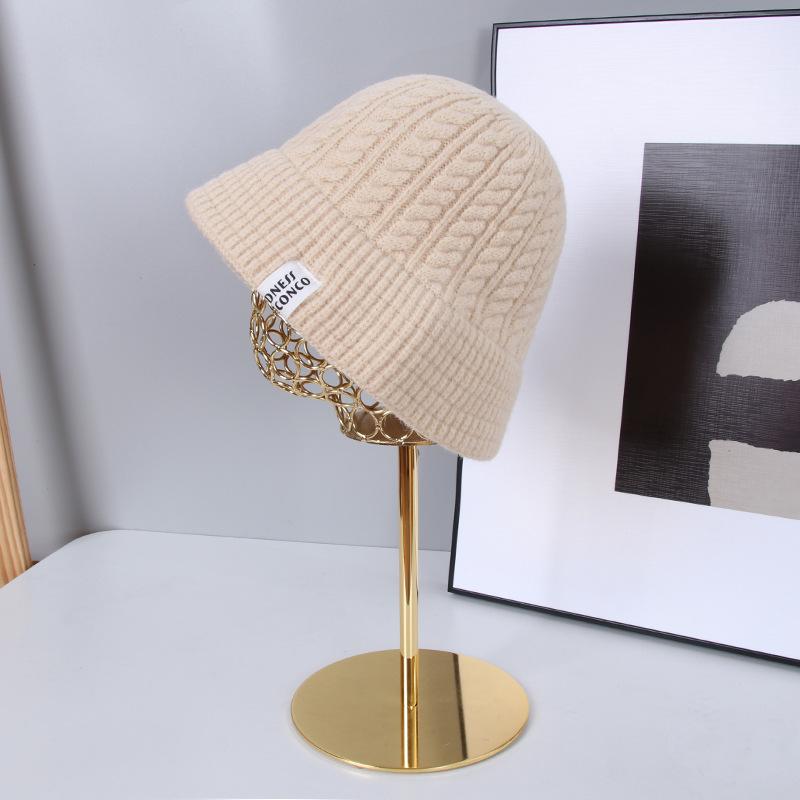 Knitted bucket hat women's sweet versatile bucket wool cold hat warm ear protection small knitted basin hat