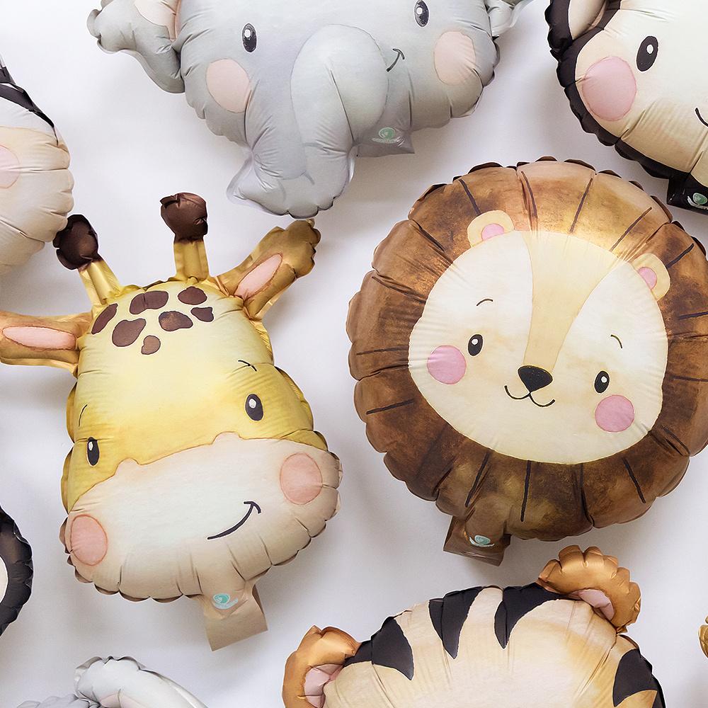 6ks Roztomilý fóliový balónek se safari zvířátky - Lev Tygr Žirafa pro dekoraci na narozeniny Wild One a Baby Shower Dekorace na Jungle párty