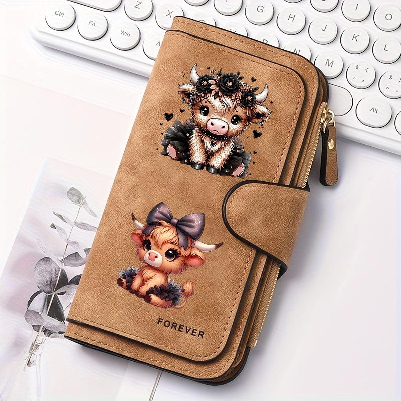 Scottish Highland Cow Pattern Women's Long Wallet Multi-functional Portable Snap Coin Purse Fun Design Perfect for Birthday Gift and Daily Use Ideal