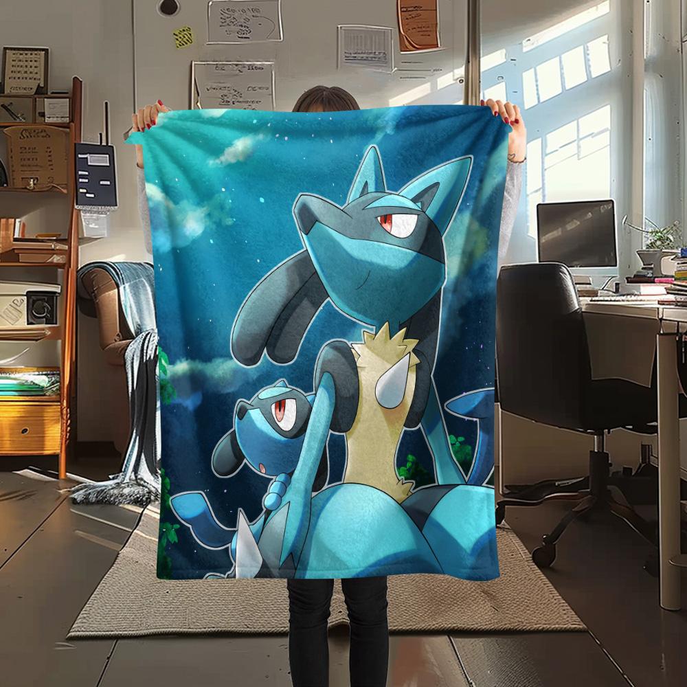 Lucario Print Flannel Blanket, High quality Comfortable for All Seasons, Home Decor, Warmth and Comfort