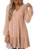 V-neck spring and autumn design sense fashion casual dress women's long-sleeved niche elegant line dress
