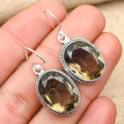 Orecchini di Gioielleria Fatti a Mano in Argento Sterling Massiccio 925 con Splendida Pietra di Topazio Fumoso per Lei