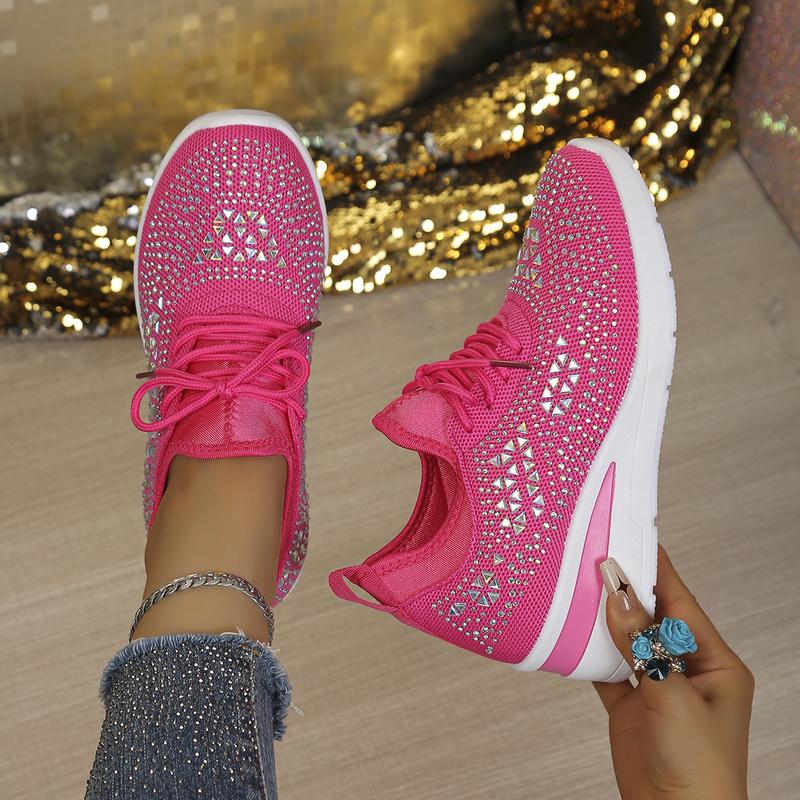 Ladies Four-Season Mesh Platform Shoes Bling Triangle Rhinestone Soft Rubber Sole Casual Daily Sneakers