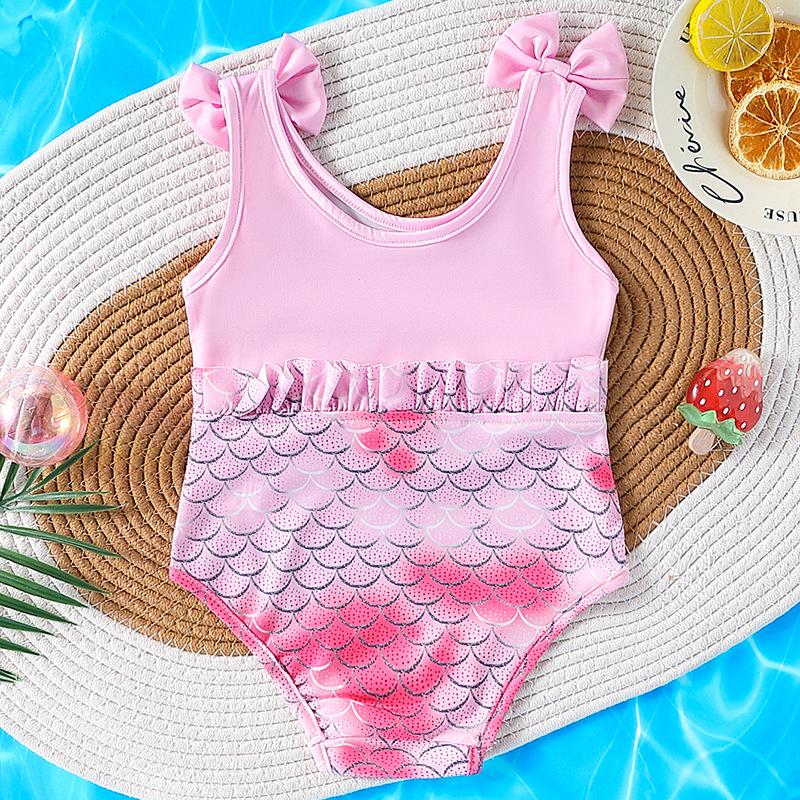 2025 Girls' Ruffle Fish Scale Mermaid Swimsuit - Cute Little Princess Style Swimwear