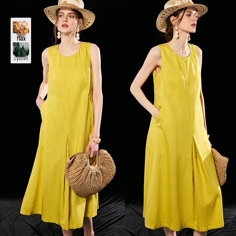 Women s Tencel Linen Blend Sleeveless Dress L