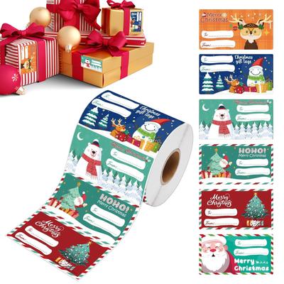 500PCS/roll Christmas Gift Tags & Wrapping Paper Self-Adhesive Cartoon Removable Holiday Wrapping Name Tag Stickers