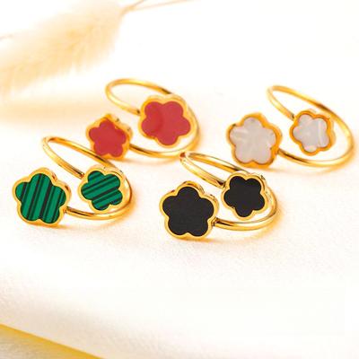 Ins Trendy Open Ring Female Niche Design Non-fading Ring Flower Red Light Luxury Jewelry