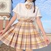 Yamabuki JK Academy Style Female Student Uniform: White Shirt & Pleated Plaid Midi Skirt Set