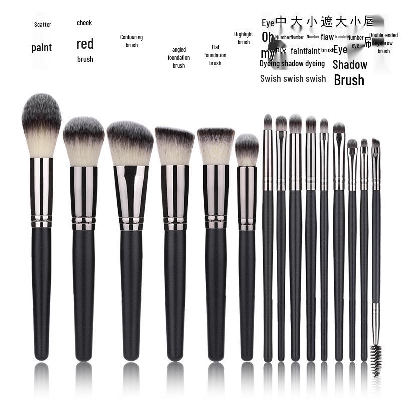 15-Piece Matte Black Makeup Brush Set: Powder & Blush Tools Available Now