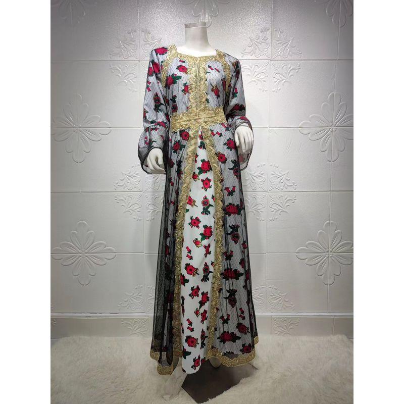 

Осенне-зимнее этническое платье из сетки с вышивкой и кружевом White S