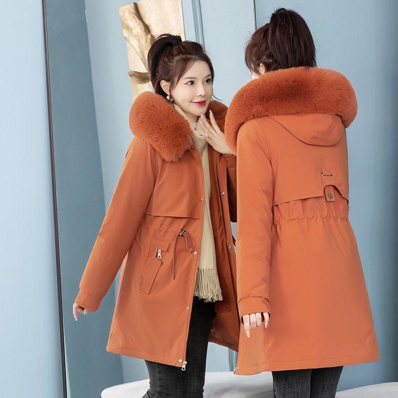 Jacket for Women, Medium and Long Style, New Korean Version, Loose Plus Velvet Jacket, Cotton-padded Jacket, Slimming Cotton-padded Jacket