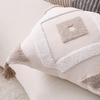 Cojín bohemio con patrón de cuerda trenzada y borlas, suave cojín de lino y algodón con textura para sofá, cama y oficina