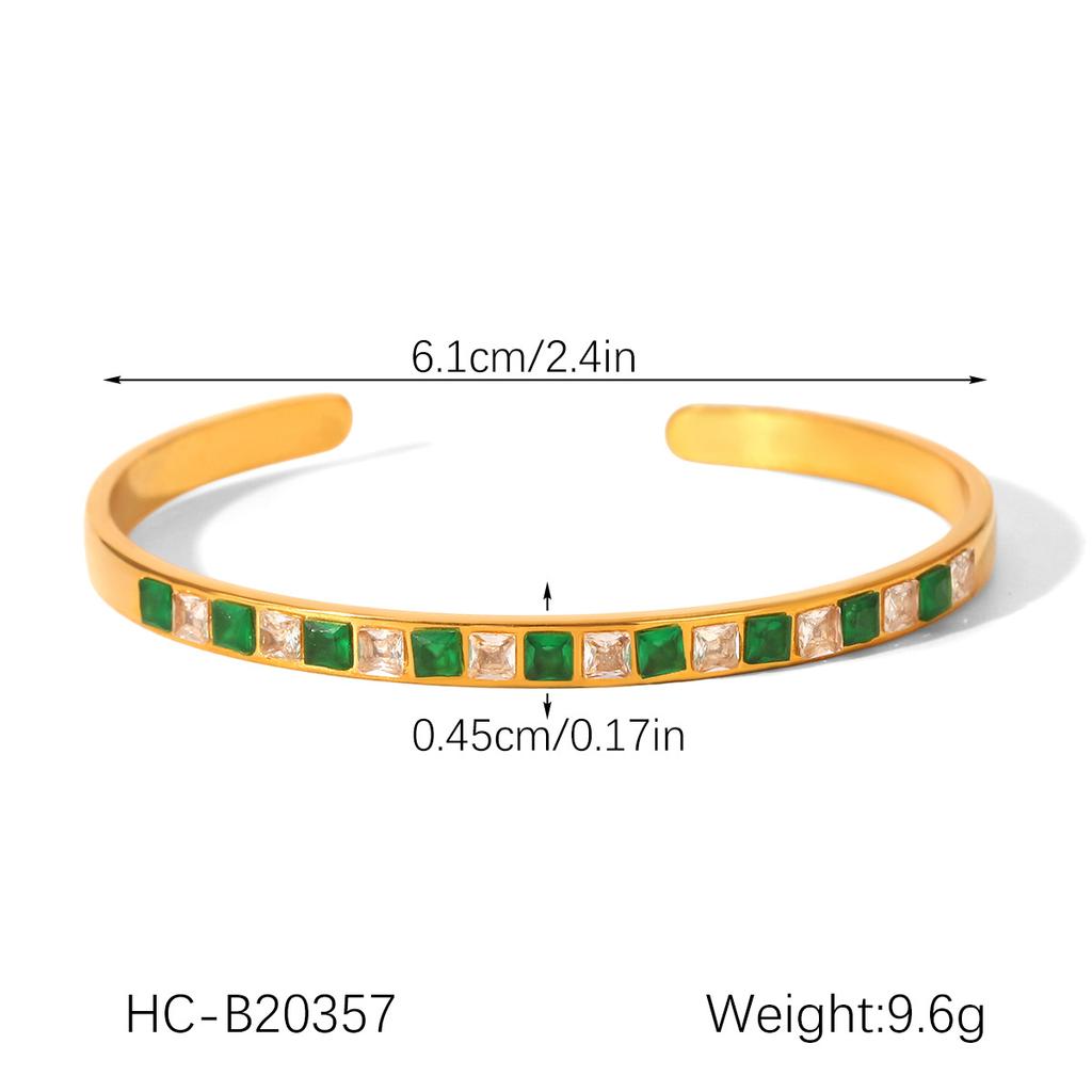 Stainless steel inlaid zircon bangle, high-end hand jewelry, titanium steel open bangle for women