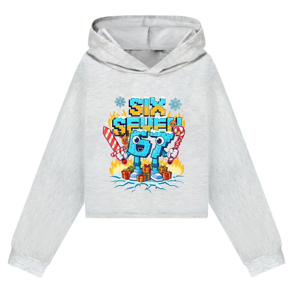 5193 Kinder Mädchen Steal a Brainrot 67 Six Seven Bedruckt Lässige Langarm Kapuzenpullover Sweatshirt Oberteil