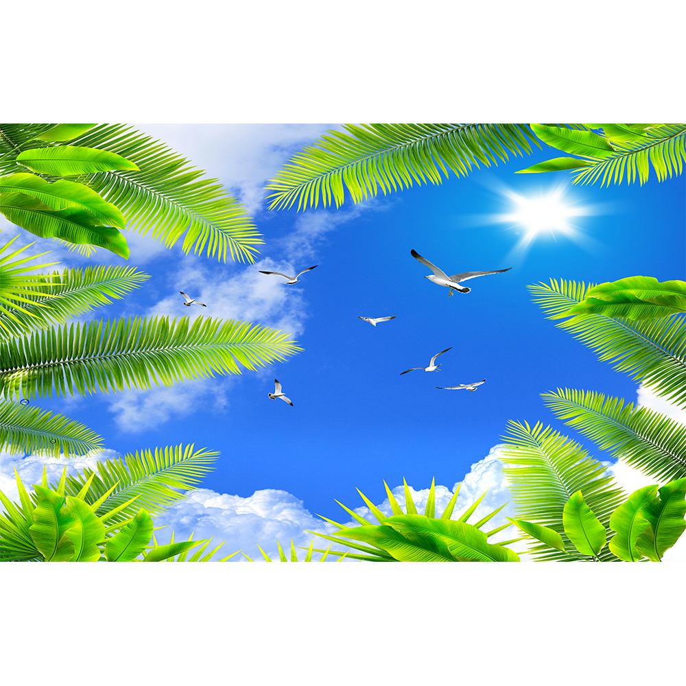 Blue Sky Ceiling Wallpaper White Clouds Coconut Trees Seagull Mural Bedroom Living Room Murals For Ceilings