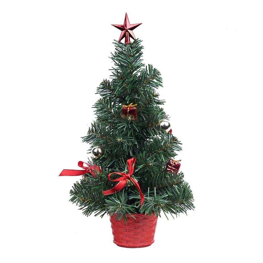 Three Sizes Mini Christmas Tree Pine Needles Golden Silver Red Desktop Xmas Ornament Pre Decorated Lightweight PVC