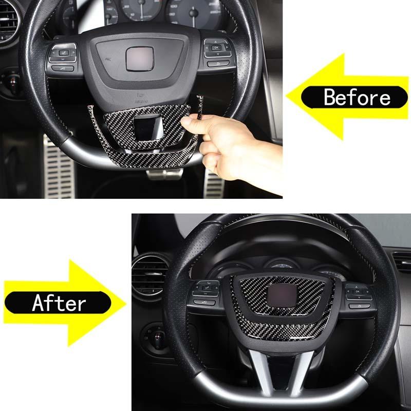 For SEAT Leon León Mk2 1P 2008-2012 Soft Carbon Fiber Car Steering Wheel Frame Panel Cover Trim Sticker Car Interior Accessories