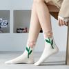 Women's Autumn and Winter Tulip Mid-calf Women's Socks Trendy Women's Style Flower Women's Mid-calf Cotton Black and White Long Socks