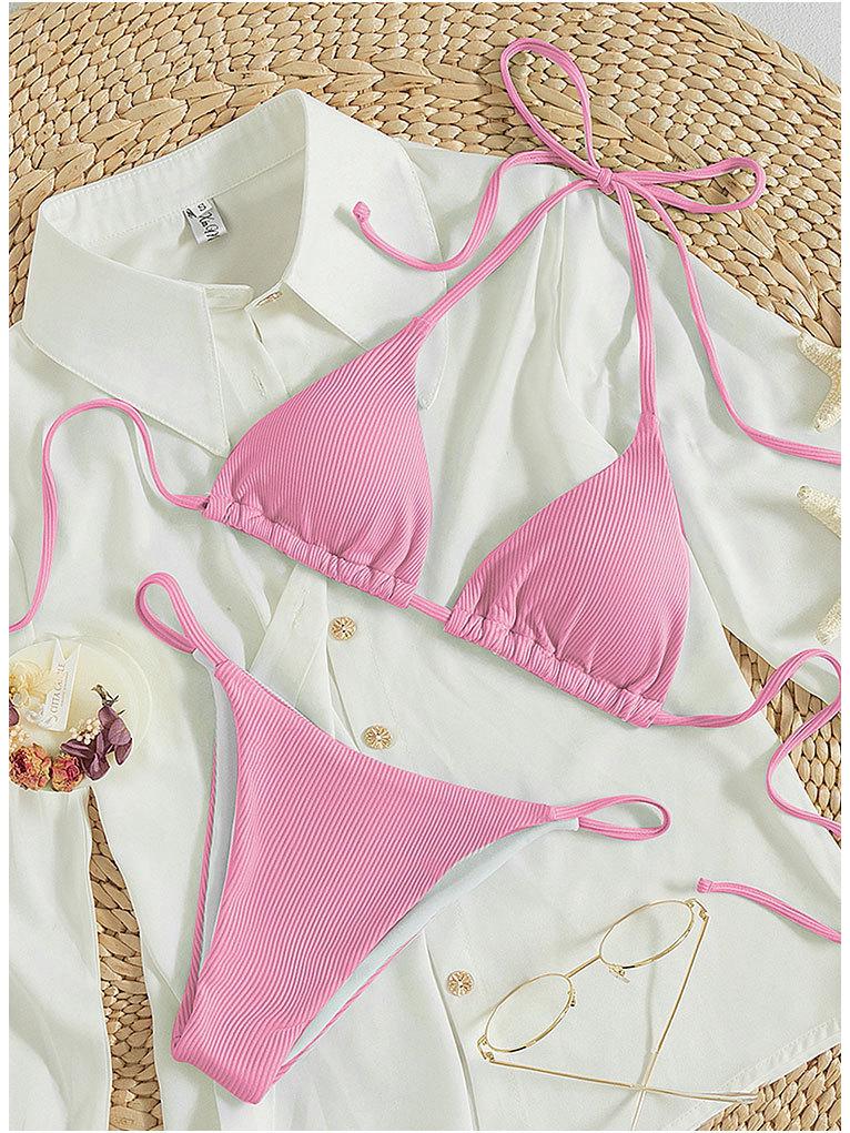 Euro-American Lace-Up Halter Triangle Bikini Set - Sexy Beach Swimsuit