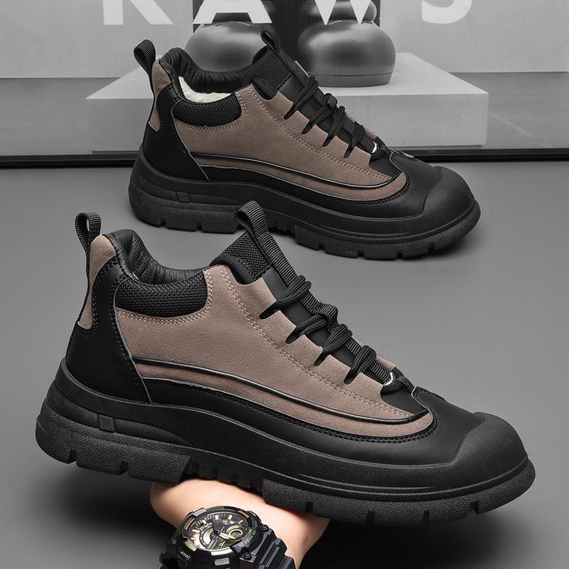 Winter Outdoor Casual Shoes Warm No-slip High Top Male Work Shoes Comfortable Walking Sneakers Fashion Leather Boots with Fur