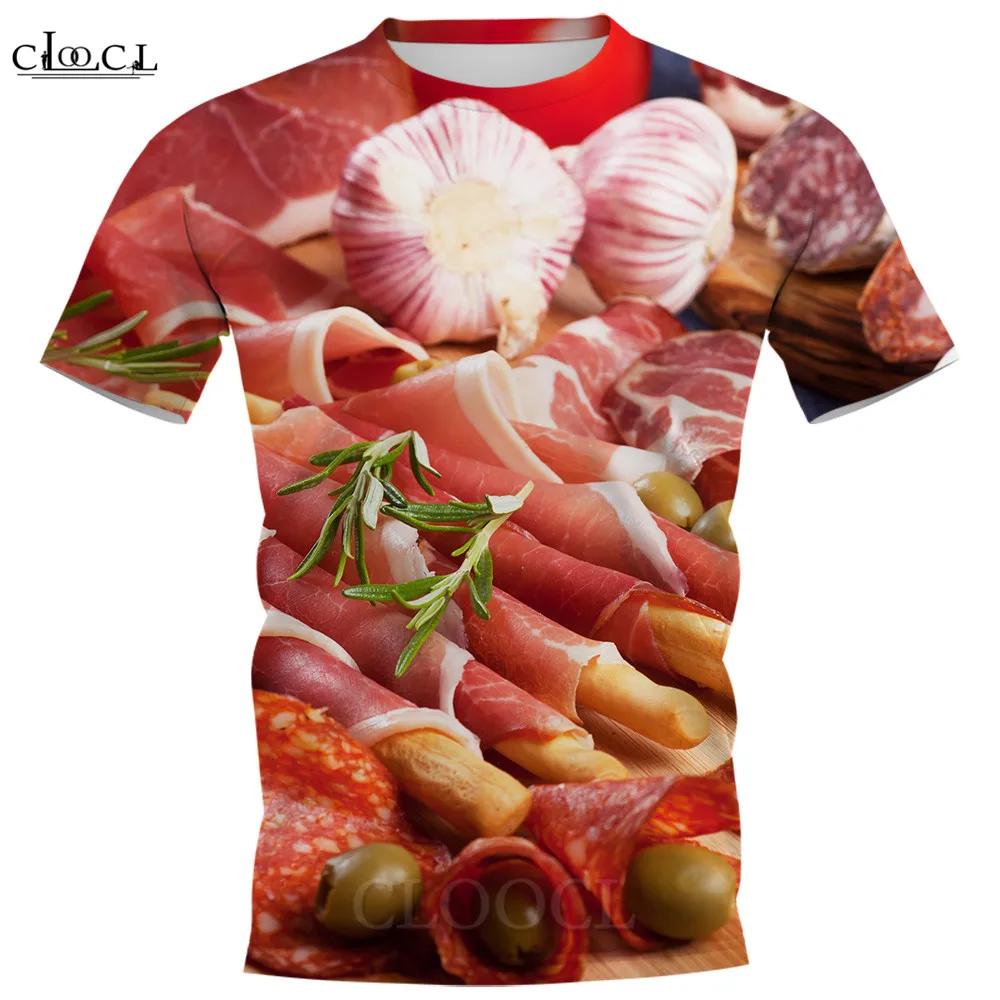Yummy Food Graphic 3D Print T-shirts Delicacy Grilled Sausages Pullovers Summer Round Neck Fashionable Casual Short Sleeved Men's T-shirts