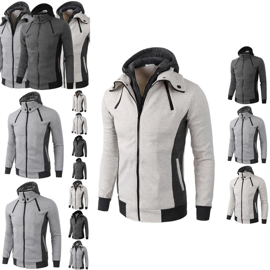 Stylish Mens Solid Color Hoodie With Zipper Closure And Cozy Side Pockets For Comfort