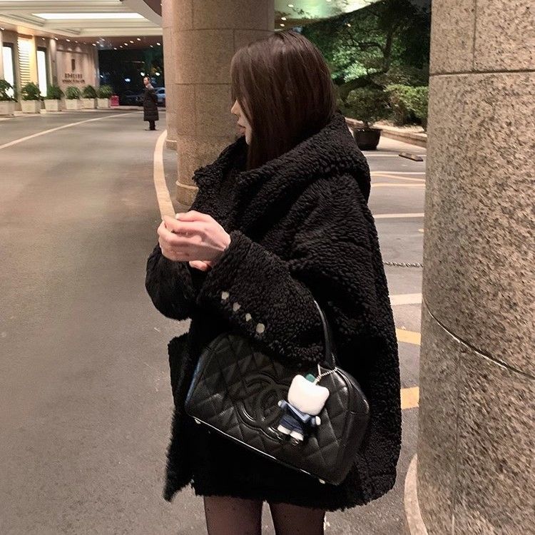 Winter Korean Fashion Fleece Coat Women Hooded Thickened Slim Fit Casual Lazy Style