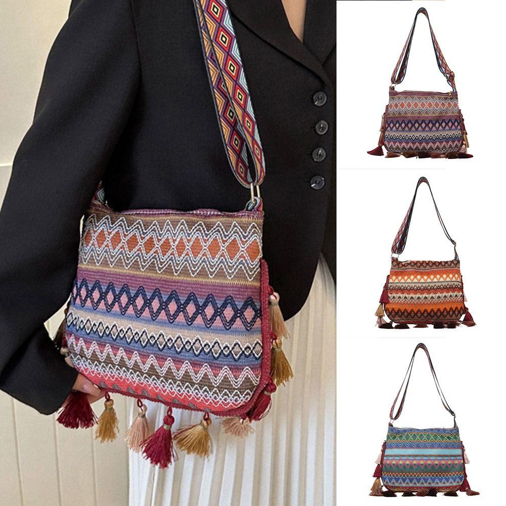 Large Capacity Fringe Shoulder Bag Woven Bag Bohemian Shoulder Bag Travel