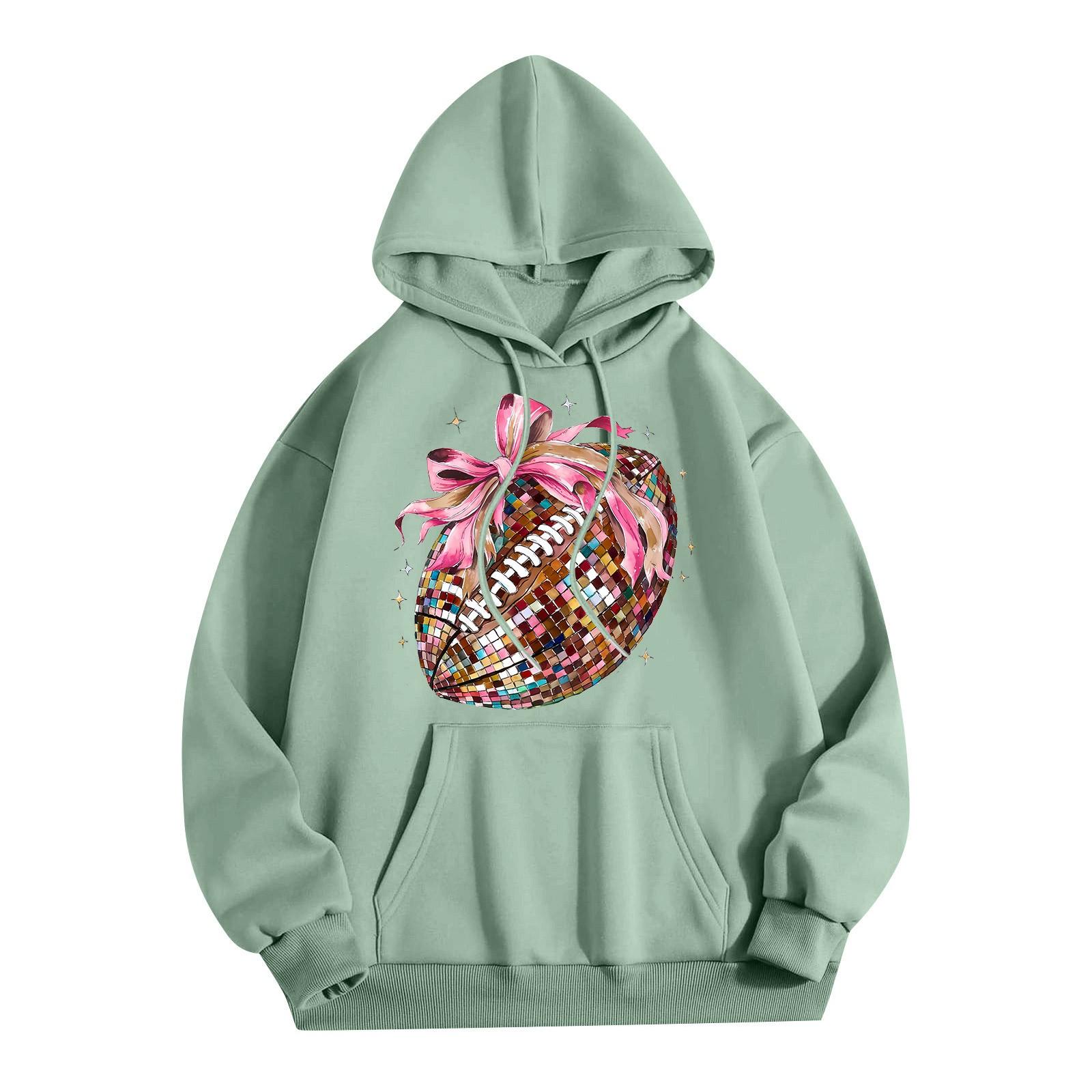 Женская модная легкая толстовка с длинными рукавами и карманами с принтом регби L розовый — фото 9