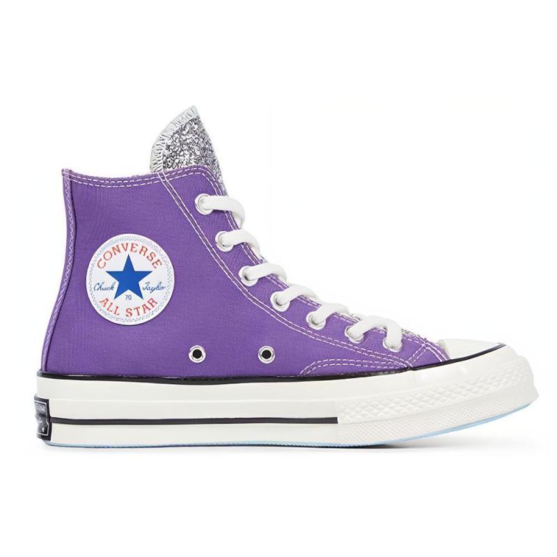 Chiara x Converse 1970s Glitter High Top Big Eye Sequined High-Top Canvas Shoes for Women in Gray Purple