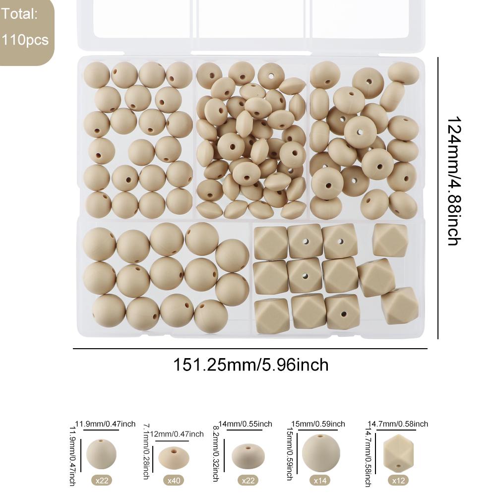 Kovict 110Pcs/Set Silicone Beads Round Lentil Hexagon Loose Bead For Jewelry Making DIY Necklace Bracelet Keychain Accessories
