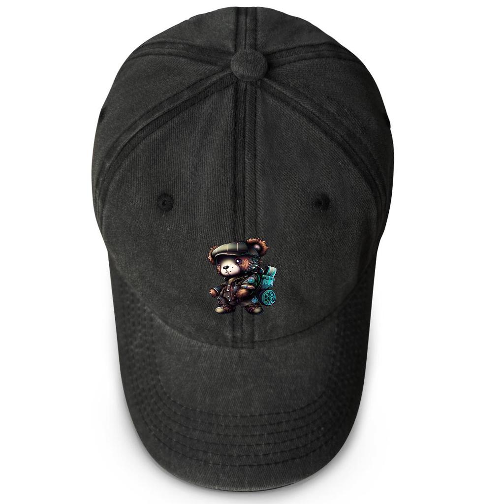 Handsome Bear Print Adjustable Sun Hat, Animal Flat Cap Simple Breathable Adjustable Strap Fit Snapback Baseball Hat