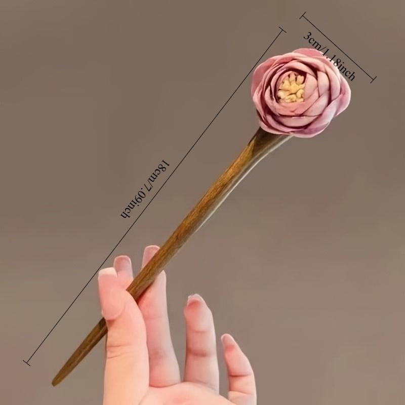 1/2pcs Sandalwood Floral Hairpin - Antique-Inspired Elegant Hair Accessory with Pink Roses & Golden Accents for Cheongsam,Hanfu