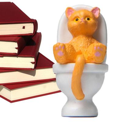 Cat Figurine Sculpture Statue Small Animal Sitting On Toilet Statue Resin Landscape Decoration Animals Modern Decor Resin Home