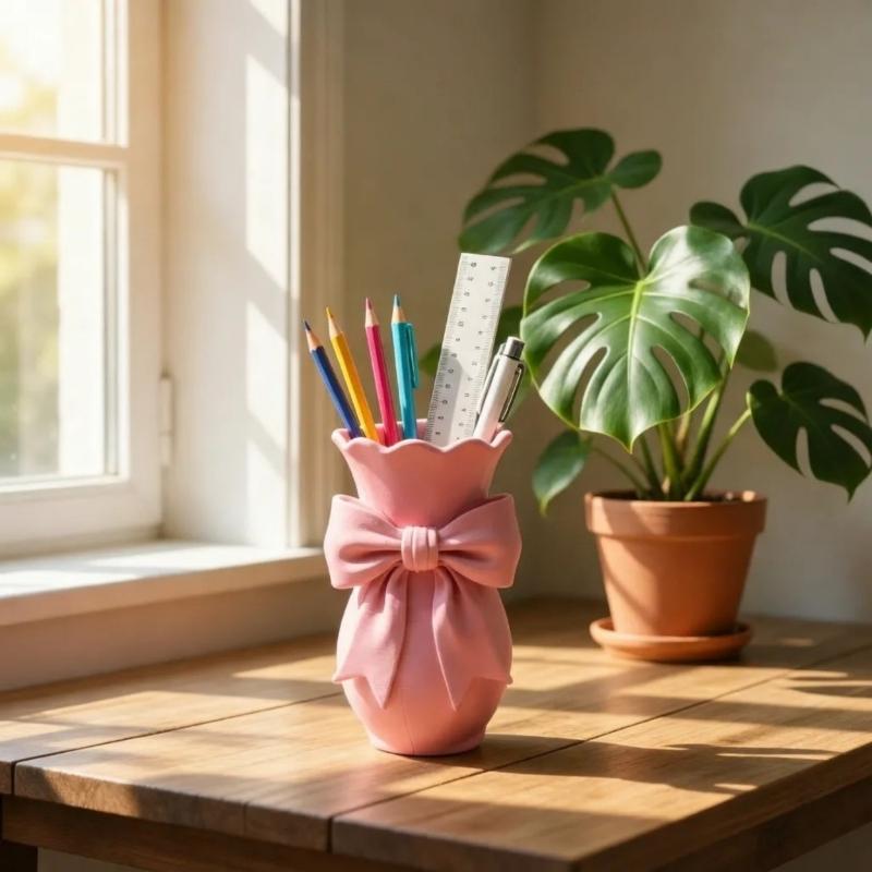 Modern Nordic Styles 3D Printed Bowknot Design Vases Ideal For Dried Flower Arrangement And Desktop Display Pen Holder