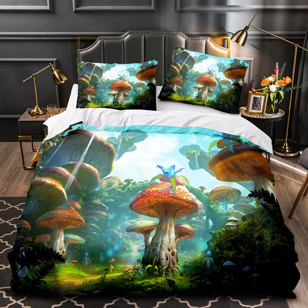 Mushroom Fairy Forest Duvet Cover Magic Lilliputian Cartoon Fungus Plant Bedding Set Fantasy Garden Polyester Comforter Cover