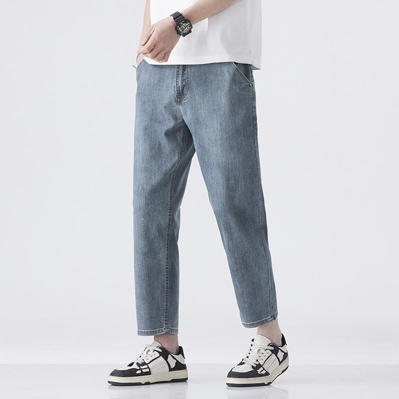 Summer Trend New Tencel Cotton Denim Thin Wide-leg Style Loose Straight High-end Soft Eight-quarter Pants Fashion