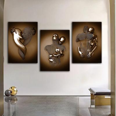 3D Effect Love Couples Kissing Hugging Metal Statue Posters and Prints Wall Art Canvas Painting Picture For Home Room Decor