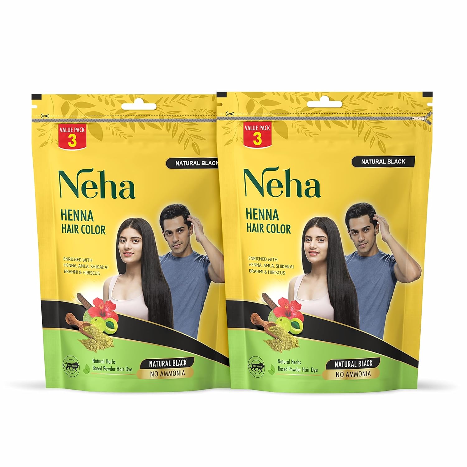 Neha Henna Hair Color - Value Pack 3, 15g Each (Pack of 2) (Natural Black)