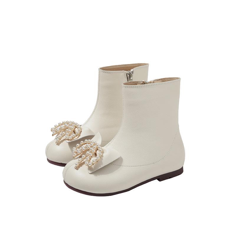 Skórzano-bawełniane buty dla dziewczynek - Przytulne krótkie botki z aksamitu na jesień i zimę