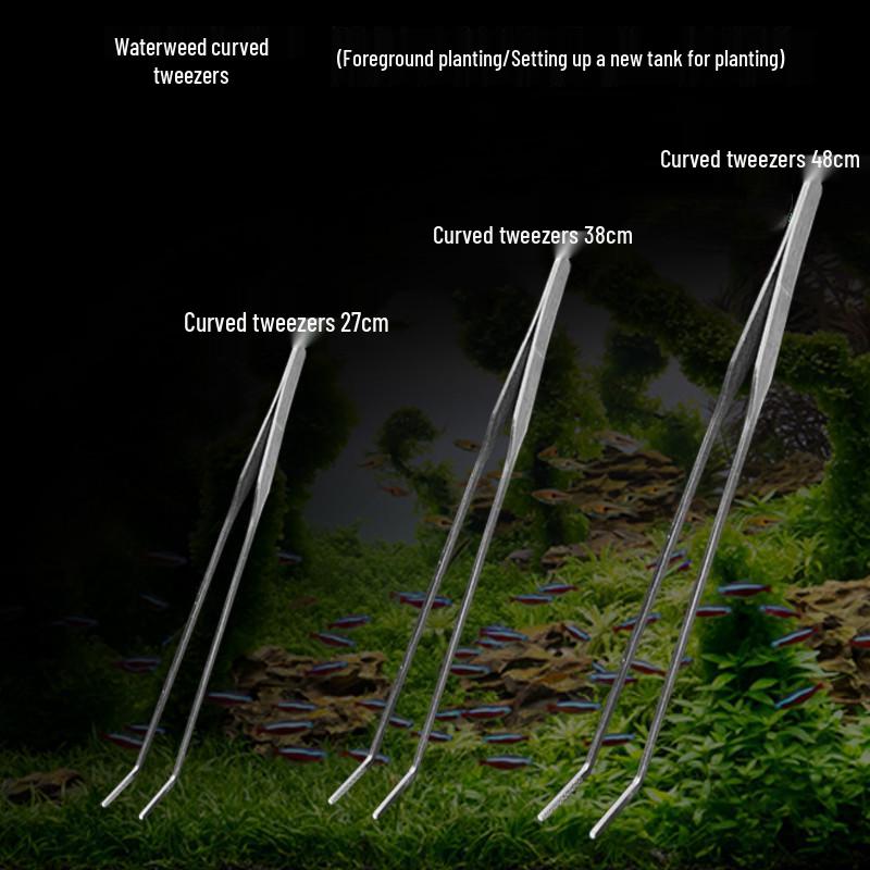 Aquarium Plant Care Set: Stainless Steel Curved Scissors, Tweezers, and Trimming Tools for Aquatic Landscaping and Cleaning.