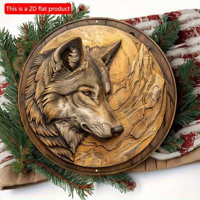 2D plat product Hout Premium Wolfsnijwerk Houten Bord met Gouden Afwerking, Decoratieve Muurhanger, Deurbord, Kransbord, Huisdecoratie voor Deur, Muur