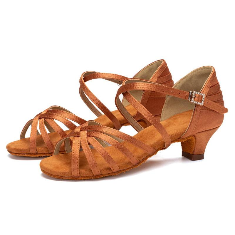 Chaussures de Danse Latine Peep Toe Femmes Filles Enfants Semelle Souple Salsa Fête Salle de Bal Chaussures de Danse Standard à Talons 4CM