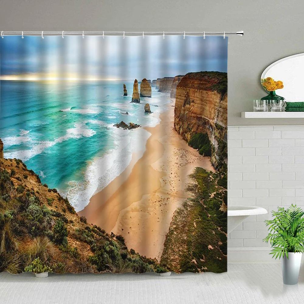 Natural Scenery Shower Curtain Set Waterfall Spring Landscape Home Bathtub Decor Waterproof Polyester Cloth Bathroom Curtains