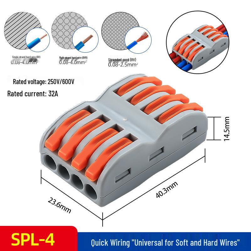 Quick Connector SPL-42/62, 2 In 2 Out Wire Terminal for Downlight and Household Solid