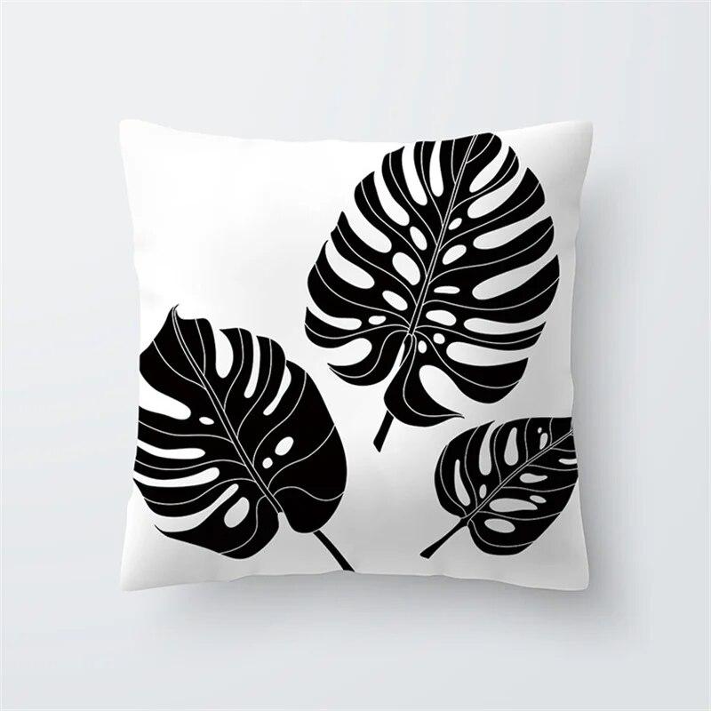 Home Decor Black and White Plant Leaf Sofa Pillow Cover Office Seat Cushion  Tropical