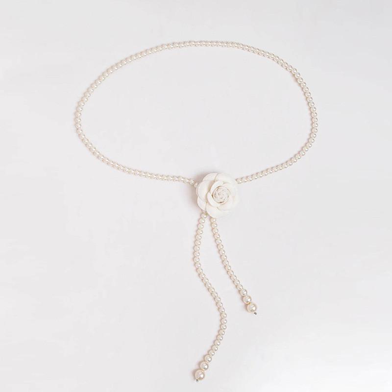 Waist Fashion Pearl Chain With Camellia Flower Decor Women Accessory Dress