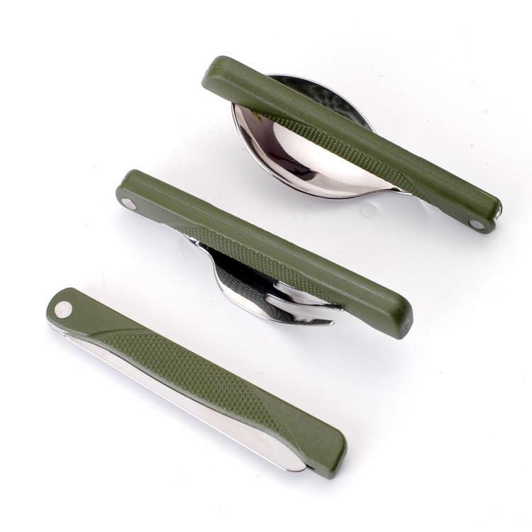 For Hiking Army Green Outdoor Camping Portable Combination Tableware Stainless Steel Cutlery Set
